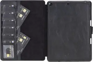 Venito Parma Magic Tablet Wallet Compatible with iPad 10.2, 2019 (7th Generation)- Handmade Leather Folio Stand Case (Rustic Black)