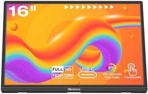 Akntzcs Touch Screen Portable Monitor 16 Inch Full HD 1920 x 1200P HDMI USB Type-C Touchscreen Monitor HDR Eye Care, 300cd/m^2, Plug&Play, Portable Monitor for Laptop/PC/PS4/Xbox/Phone/Ras Pi