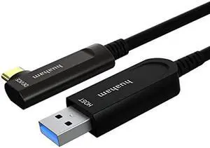 huaham USB A to USB C Fiber Optic Cable Right Angled 15M/50FT, USB 3.1 Cable 10Gbps Gen2 Long Distance Transmission Slim, Ultra High Speed USB Cable for VR, Xbox, Logitech Camera, Laptop etc