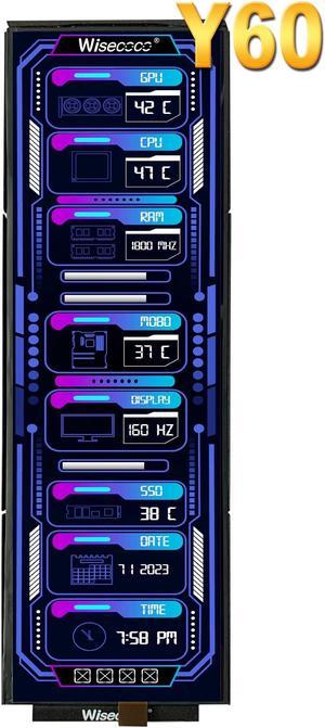 wisecoco 1920x515 IPS DIY Kits with Dual Built-in Speakers Bar LCD Screen HDMI Display Monitor for Hyte Y60 Computer Gaming PC Case CPU GPU Secondary Monitor Easy Install Dimension Y60