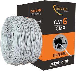 Invincible Cables Cat6 Plenum (CMP) 1000ft Cable | 550 MHz, 23AWG 4 Pair, UTP | Fluke DTX-1800 Analyzer Test Approved | Precision Engineering for Unparalleled Reliability (White)