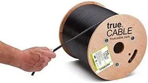trueCABLE Cat5e Outdoor, Unshielded UTP, 500ft, UV Resistant, Aerial CMX Rated, Black, 24AWG Solid Bare Copper, 350MHz, PoE++ (4PPoE), ETL Listed, Bulk Ethernet Cable
