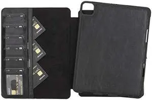 Venito Parma Magic Tablet Wallet Compatible with iPad Pro 11 inch (3rd Generation 2021 and 2nd Generation 2020) - Handmade Leather Folio Stand Case (Rustic Black)