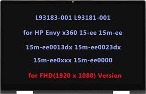 L93183-001 L93181-001 LCD Replacement for HP Envy x360 m Convertible 15-ee 15m-ee 15m-ee0013dx 15m-ee0023dx 15m-ee0xxx 15m-ee0000 LCD Touch Screen Digitizer Assembly Bezel with Board (1920x1080 -IPS)