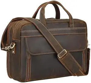 Vintage Genuine Leather Briefcase for Men 17 Inch Laptop Computer Case Business Travel Work Messenger Cross Body Shoulder Bags