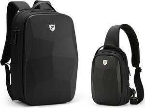 FENRUIEN 17.3 Inch Laptop Backpack, Hard Shell Sling Bag, Black