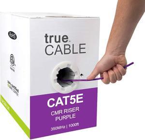 trueCABLE Cat5e Riser (CMR), 1000ft, Purple, 24AWG 4 Pair Solid Bare Copper, 350MHz, PoE++ (4PPoE), ETL Listed, Unshielded Twisted Pair (UTP), Bulk Ethernet Cable
