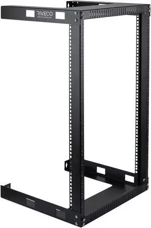 RIVECO 18U 19" Wall Mount Server Rack - 17.7" Deep 2 Post Open Frame Cabinet Easy Assembly Firm Constructed Shelf for Internet/Network/AV/Data Home Equipment/Patch Panel Heavy Duty Light Weight Black