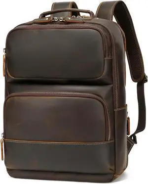 LANNSYNE Vintage Genuine Leather Backpack for Men, 15.6" Laptop Backpack Camping Travel Rucksack