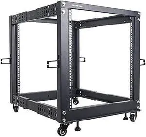 Sound Town 4-Post 12U Open Frame Sever and Network Equipment Rack with Adjustable Depth 22"-40", Casters, Levelers, Cable Management (ST4POF-A12U)