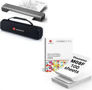 Phomemo Inkless Portable Printer Grey & US Letter Folding Thermal Paper Size 8.5" x 11",100 Sheets & Case, Inkless Thermal Compact Printer, Compatible with Android and iOS Phone & Laptop