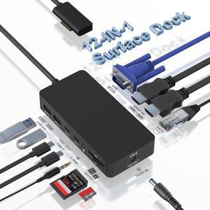 Surface Docking Station, Microsoft Surface Dock, Surface Triple Display (2*HDMI 4K+VGA) Dock, Surface Accessories for Surface Pro 9/8/X/7/6/5/4, Surface Book 3/2/1, Surface Laptop go/5/4/3/2/1