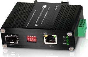 Zhpuostd Mini 10G SFP+ Media Converter, Unmanaged 10G/5G/2.5G/1G/100M Copper to 10G Base-X SFP+ Media Converter Fiber Transceiver, DC 12~48V, (-40degF to 167degF)