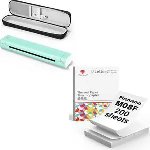 Phomemo Portable Printer Green & US Letter Folding Thermal Paper Size 8.5" x 11",200 Sheets & Case, Inkless Thermal Compact Printer, Compatible with Android and iOS Phone & Laptop