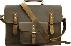 Leather Messenger Bag - Laptop Satchel Bags 18 Inches Genuine Computer Briefcase Crossbody Shoulder Bag for Men and Women