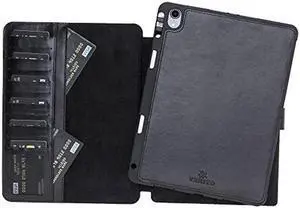 Venito Parma Magic Tablet Wallet Compatible with iPad Pro 11, 2018 - Handmade Leather Folio Stand Case - Rustic Black