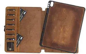 Venito Parma Magic Tablet Wallet Compatible with iPad Pro 12.9, 2018 (3rd Generation)- Handmade Leather Folio Stand Case (Vintage Brown)