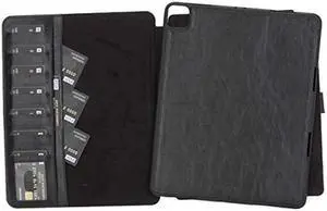 Venito Parma Magic Tablet Wallet Compatible with iPad Pro 12.9 (5th Generation, 2021) and (4th Generation, 2020)- Handmade Leather Folio Stand Case (Rustic Black)