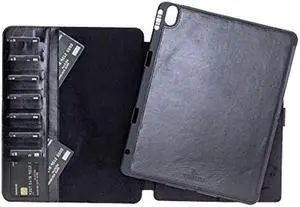 Venito Parma Magic Tablet Wallet Compatible with iPad Pro 12.9, 2018 (3rd Generation)- Handmade Leather Folio Stand Case (Black)