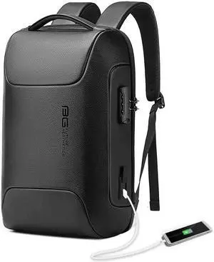 BANGE Black Genuine Leather Laptop Backpack for Men,Anti Theft Business Backpack with USB3.0 Charging Port, Smart Professional Lightweight Travel Backpacks for 15.6 Inch Laptop...