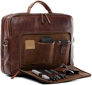 SID & VAIN laptop bag SIMON XL business briefcase real leather portable computer office leather bag Unisex brown