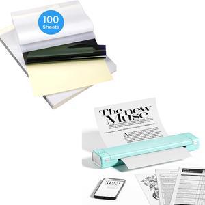 Phomemo M08F Portable Thermal Printer & Tattoo Transfer Paper - 100 Sheets A4 Size, Bluetooth Wireless Inkless Thermal Printers for Travel & Office Compatible with Android and iOS Phone & Laptop