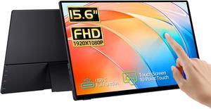 CAPERAVE 15.6'' Portable Monitor Touchscreen, FHD IPS Touch Screen with Tempered Glass, Travel Monitor with Kickstand & Speaker, HDMI USB C External Monitor for Laptop Phone Computer Xbox Switch PS4/5