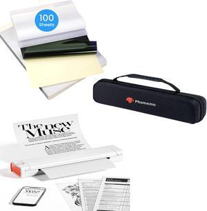 Phomemo M08F Portable Thermal Printer for Travel & Tattoo Transfer Paper - 100 Sheets A4 Size & Case, Bluetooth Wireless Inkless Thermal Printers