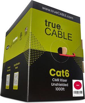 trueCABLE Cat6 Riser (CMR), 1000ft, Red, 23AWG 4 Pair Solid Bare Copper, 550MHz, PoE++ (4PPoE), ETL Listed, Unshielded Twisted Pair (UTP), Bulk Ethernet Cable