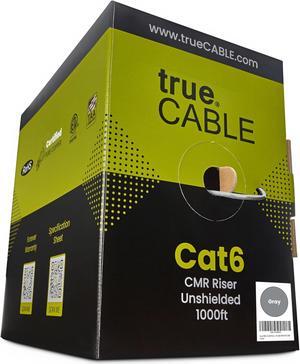 trueCABLE Cat6 Riser (CMR), 1000ft, Gray, 23AWG 4 Pair Solid Bare Copper, 550MHz, PoE++ (4PPoE), ETL Listed, Unshielded Twisted Pair (UTP), Bulk Ethernet Cable