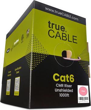 trueCABLE Cat6 Riser (CMR), 1000ft, Pink, 23AWG 4 Pair Solid Bare Copper, 550MHz, PoE++ (4PPoE), ETL Listed, Unshielded Twisted Pair (UTP), Bulk Ethernet Cable