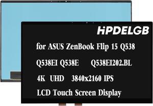 HPDELGB Q538 Screen Replacement for ASUS ZenBook Flip 15 Q538 Q538EI Q538E Q538EI-202.BL LCD Display Touch Screen Digitizer Assembly Replacement 15.6" 4K UHD 3840x2160 IPS 40Pin IPS (No Bezel)