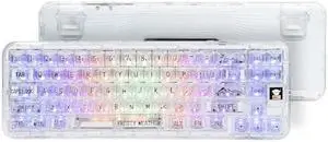 CoolKiller CK68 Hot Swappable Transparent Keyboard with OLED Display, RGB Custom Mechanical Keyboard with BT5.1/2.4G/USB-C Wireless Gaming Gasket Structures for Windows/Mac (White,Ice Switches)