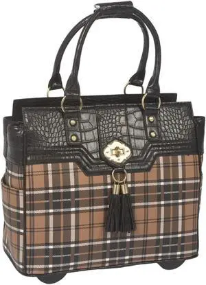 JKM and Company Computer iPad, Laptop Tablet Rolling Tote Bag Briefcase Carryall Bag (A Mad Plaid)