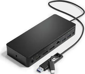 D6000 Universal Docking Station, USB 3.0 and USB C Single 5K or Triple 4K Display Docking Station with Two DisplayPort and HDMI for Windows and Mac (2DP, 1HDMI, 4USB3.0, 1Audio, 1USB C, 1Speaker Out)