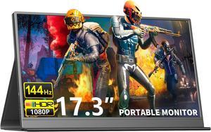 144HZ Portable Gaming Monitor, 17.3" 1080P Laptop Monitor, Dual USB C HDMI Second Computer Screen, VESA Gaming Display with Speakers, Travel Monitor for PS4/5 Xbox Switch MAC PC Phone