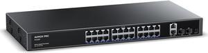 24 Port Gigabit PoE Switch,AUMOX PRO 28 Port PoE with 2 x Uplink Gigabit Ports, 2 x 1G SFP Slots 400W,Plug and Play,Metal Case Desktop, Wall Mount or Rackmount Network Switch,802.3af/at