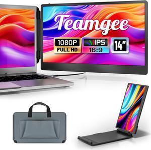 Teamgee Laptop Screen Extender, 14" FHD 1080P IPS Portable Monitor for Laptop, Built-in Stand/Speaker, Dual Screen Monitor for 13"-17" Laptops, Plug & Play Suitable for Mac, Wins, Android, Dex