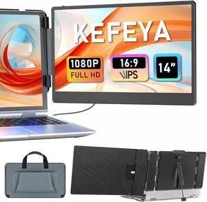 KEFEYA Laptop Screen Extender, 14" Portable Monitor for Laptop 13-17.3", 1080P FHD IPS Laptop Monitor Extender for Laptop with USB-C/HDMI Port, Plug n Play for Windows/Chrome/Mac/Switch/PS5