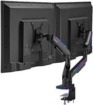 AVLT RGB Lights Dual 17"-43" Gaming Monitor Arm Desk Mount, Fits Two Flat/Curved/Ultrawide Screen up to 44lbs(20kg), Height Swivel Tilt Adjustable Stand - Black