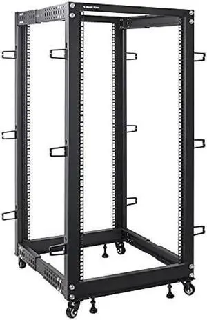 Sound Town 4-Post 25U Open Frame Sever and Network Equipment Rack with Adjustable Depth 22"-40", Casters, Levelers, Cable Management (ST4POF-A25U)
