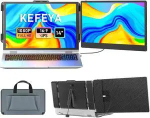 KEFEYA Laptop Screen Extender, 14" FHD 1080P IPS Laptop Monitor Extender Dual Screen, Portable Monitor for Laptops 13-17.3" with USB-C/HDMI Port, Plug n Play for Windows/Mac/Android/Switch/PS5