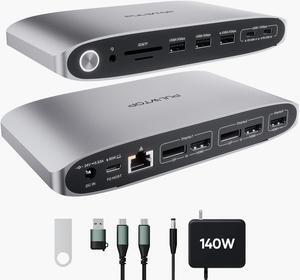 PULWTOP DisplayLink Docking Station Triple Monitor with 140W Power Adapter,4K@60HZ Laptop USB C Dock for USB-C or USB 3.0 Windows,Mac M1/M2/M3,3 HDMI & 2 DisplayPort,5xUSB C/USB A Data Charging Ports