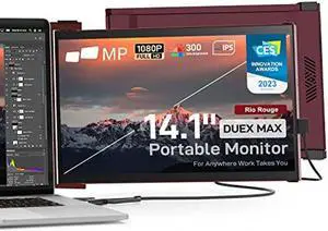 Duex Max Mobile Pixels New 14.1" Portable Monitor, Full HD 1080P IPS Auto Rotated Laptop Screen Extender, USB A/Type-C Power Plug and Play, Windows/Mac/Android Compatible (Rio Rouge)