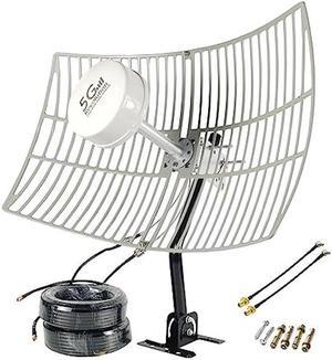 SIGNALPLUS Parabolic Antennas Kit, 2x2 MIMO Antenna 5G, 4G LTE Antenna Outdoor Directional WiFi Antennas Long Range for 5G 4G LTE Routers, TS-9, SMA, 698-6000MHz, 30dBi, 15meter LMR240, Mount Pole