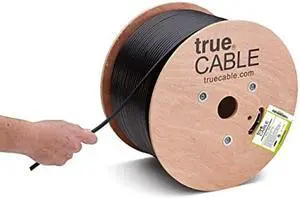trueCABLE Cat5e Outdoor, Shielded FTP, 1000ft, UV Resistant, Aerial CMX Rated, Black, 24AWG Solid Bare Copper, 350MHz, PoE++ (4PPoE), ETL Listed, Bulk Ethernet Cable