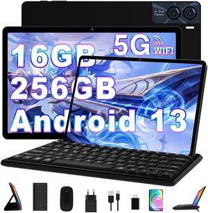 Newest 11 Inch Tablet 2K Display 2000*1200 UHD 16GB RAM+256GB UFS ROM(1TB TF), Android 13, WiFi 5G, BT 5.0, 8-Cores, 4 Speakers, 8600mAh, 5MP+13MP+2MP, Metal Body, with Case, Keyboard & Mouse - Black