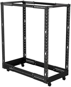 RyoRacks 22U 4-Post Open Frame Floor Standing Server Rack, 22" - 40" Adjustable Mounting Depth, Extra Cage Nut, Lockable Casters - Perfect for Computer, AV, Data, IT Equipment, Homelab, or File Server