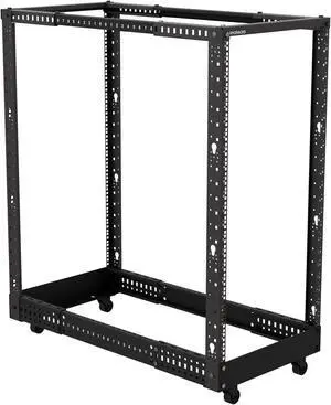 RyoRacks 18U 4-Post Open Frame Floor Standing Server Rack, 22" - 40" Adjustable Mounting Depth, Extra Cage Nut, Lockable Casters - Perfect for Computer, AV, Data, IT Equipment, Homelab, or File Server