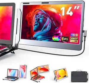 F2 Triple Portable Monitor Extender Aluminum Alloy Dual 14'' Display Multi-angle FHD 1080P IPS Type-C/Mini HDMI Laptop Screen Extender Compatible with Windows/MAC/Chrome/Linux (F1-JJSZ-01)